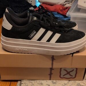 Adidas Black and White Suede Platform Sneakers